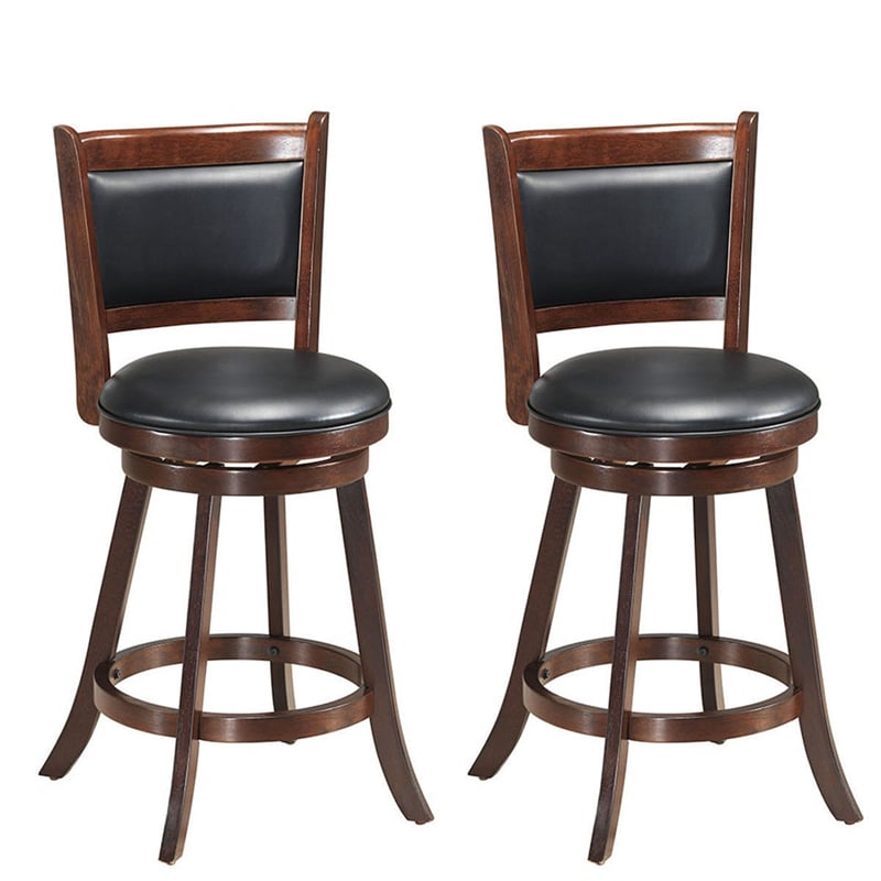 24" Wooden Swivel Counter Height Bar Stools Set of 2 Upholstered Dining Chairs