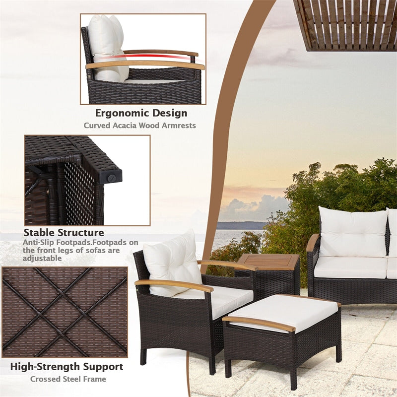 7 Piece Patio Rattan Sofa Set Outdoor Wicker Conversation Set with Seat & Back Cushions 2 Coffee Tables