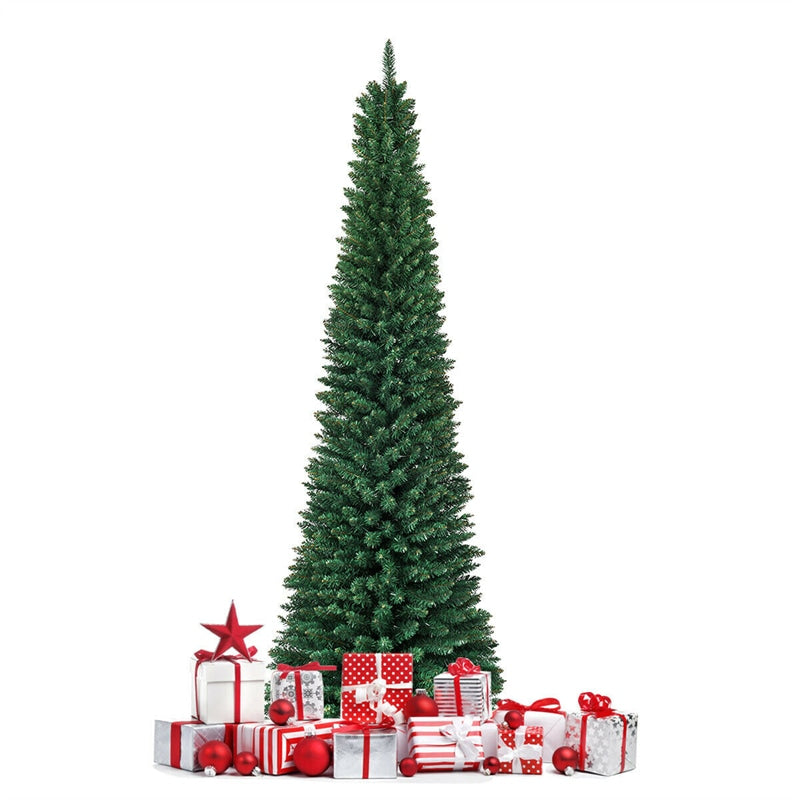 7ft PVC Artificial Christmas Tree Holiday Decor Slim Pencil Xmas Tree with Foldable Metal Stand
