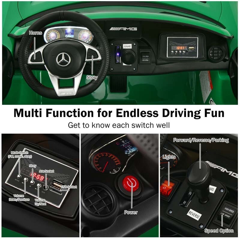 12V Kids 2-Seater Ride On Car Licensed Mercedes Benz AMG GTR with Remote and LED Lights