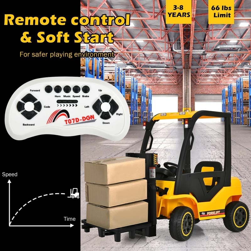 12V Kids Ride On Forklift Electric Construction Vehicle with Remote Control and Back Trunk