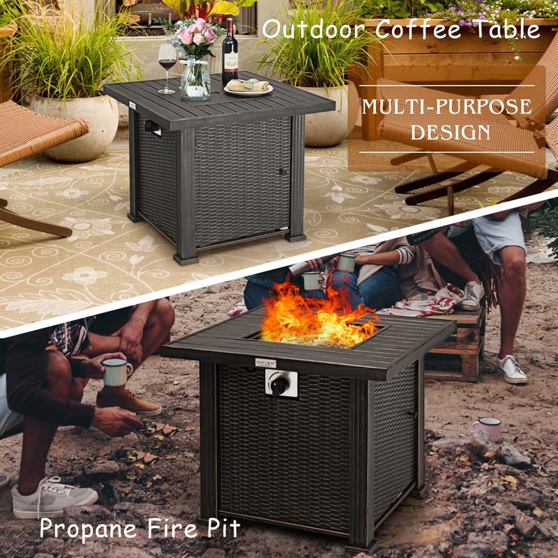 30" 50,000 BTU Square Propane Gas Fire Pit Table Outdoor Patio Heater with Table Cover