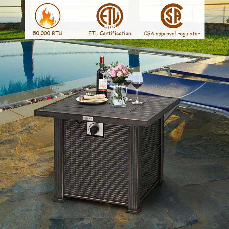 30" 50,000 BTU Square Propane Gas Fire Pit Table Outdoor Patio Heater with Table Cover