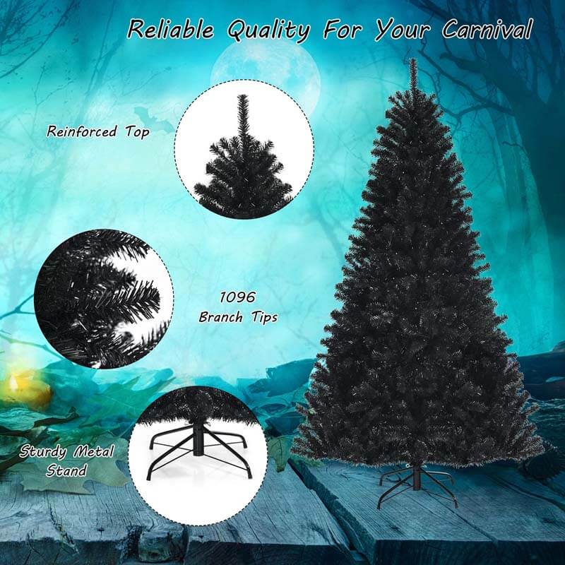 7FT Black Artificial Christmas Halloween Tree with Purple LED Lights