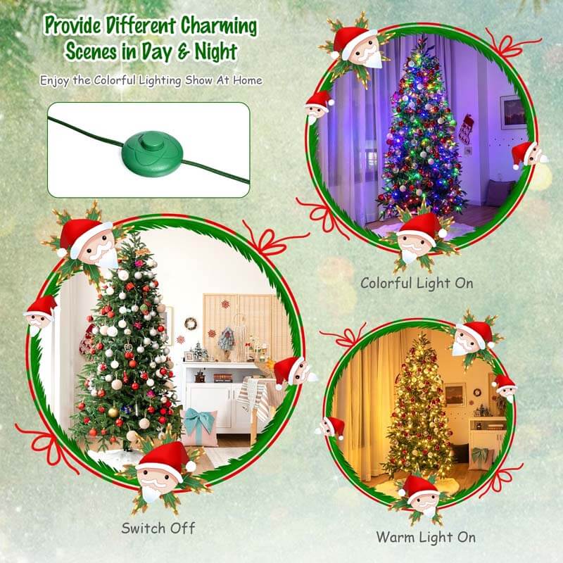 8FT Artificial Christmas Tree with 2 Lighting Colors and 9 Flash Modes