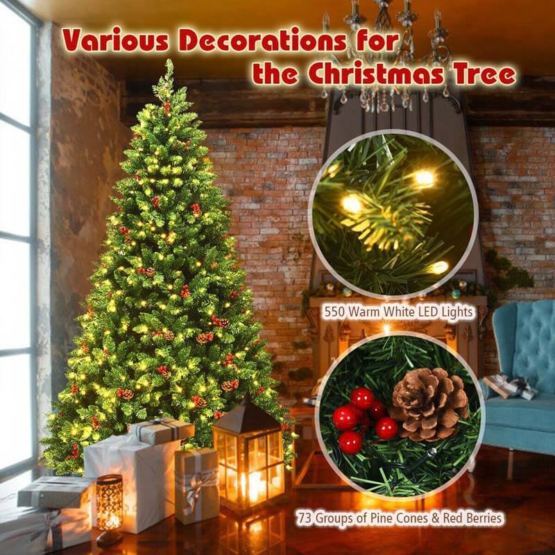 7.5FT Pre-lit Hinged Christmas Tree with 550 LED Lights