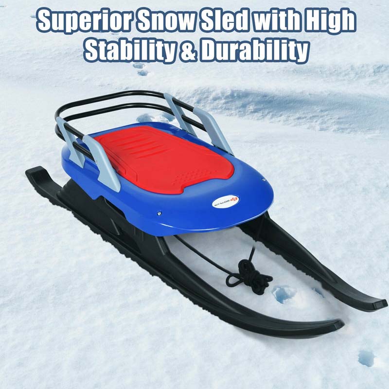 Kids Folding Metal Snow Sled with Pull Rope and Leather Seat