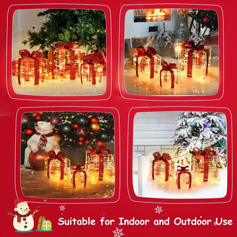 Set of 3 Christmas Lighted Gift Boxes Christmas Box Decorations with 60 LED Lights