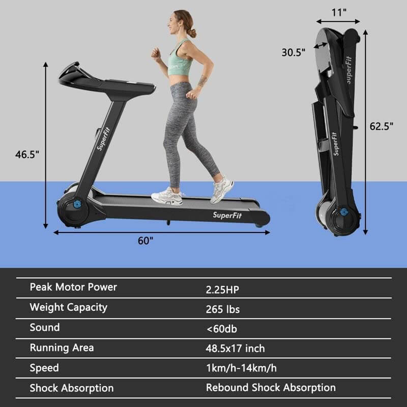2.25 HP Folding Treadmill Running Cardio Training Machine with LED Touch Display