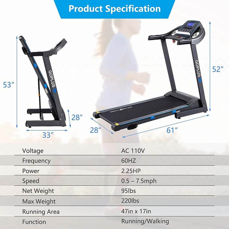 2.25 HP Electric Folding Treadmill Motorized Power Running Fitness Machine