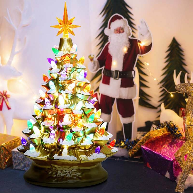 15" Pre-Lit Hand-Painted Ceramic National Christmas Tree