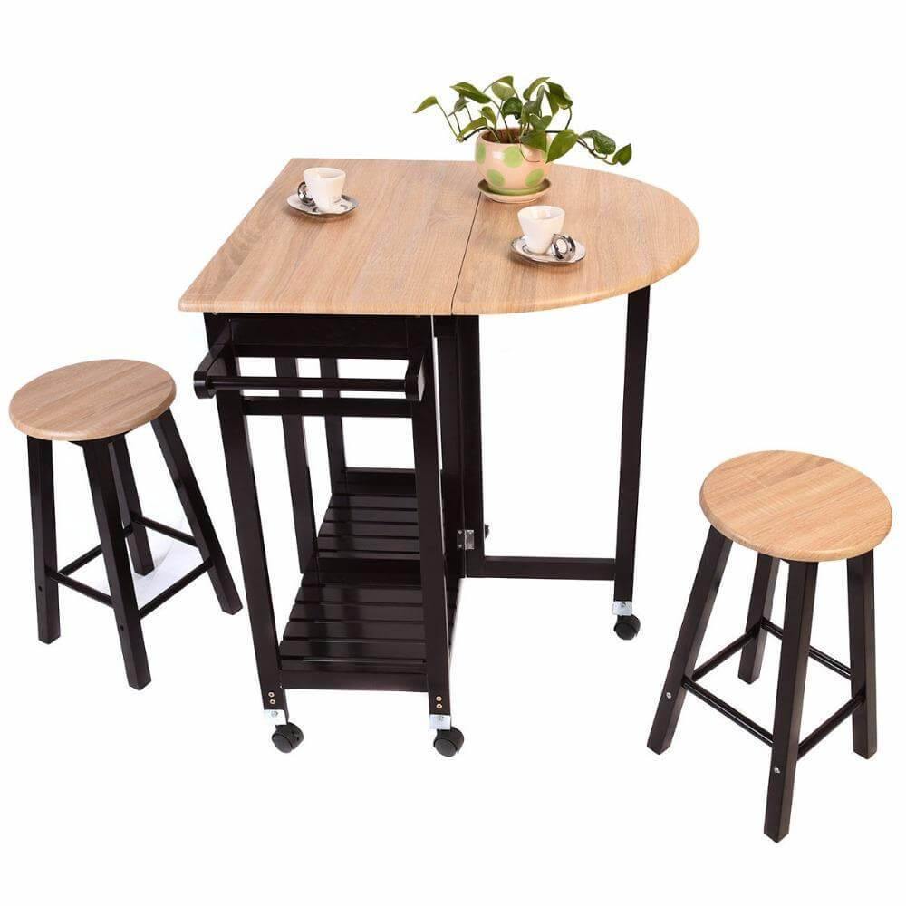 Wood Kitchen Island Table with 2 Stools – Mavigadget