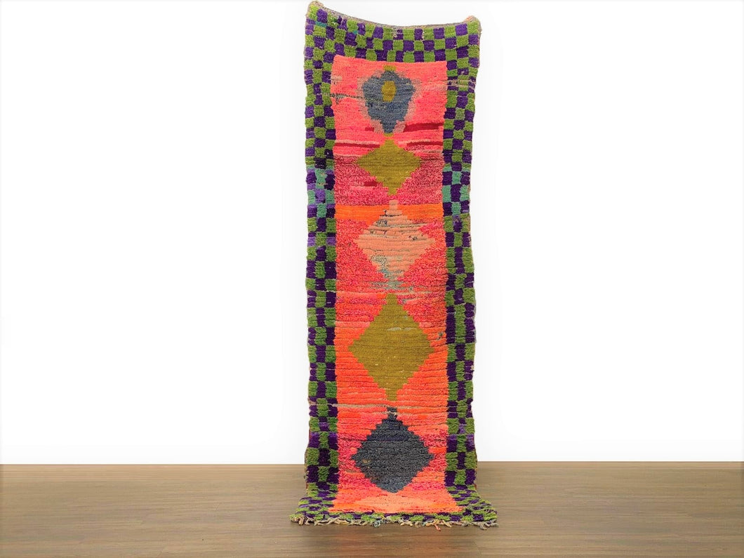 Rare Moroccan Natural Artwork Kilim Thread Rug Style 8.43x2.29 ft ( 257x70 cm )
