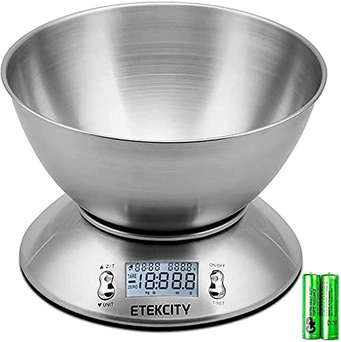 Etekcity 0.1g Food Scale with Bowl Digital Kitchen Weight Grams and Ounces  for Cooking and Baking, Large Backlit Display, Silver/Stainless Steel 