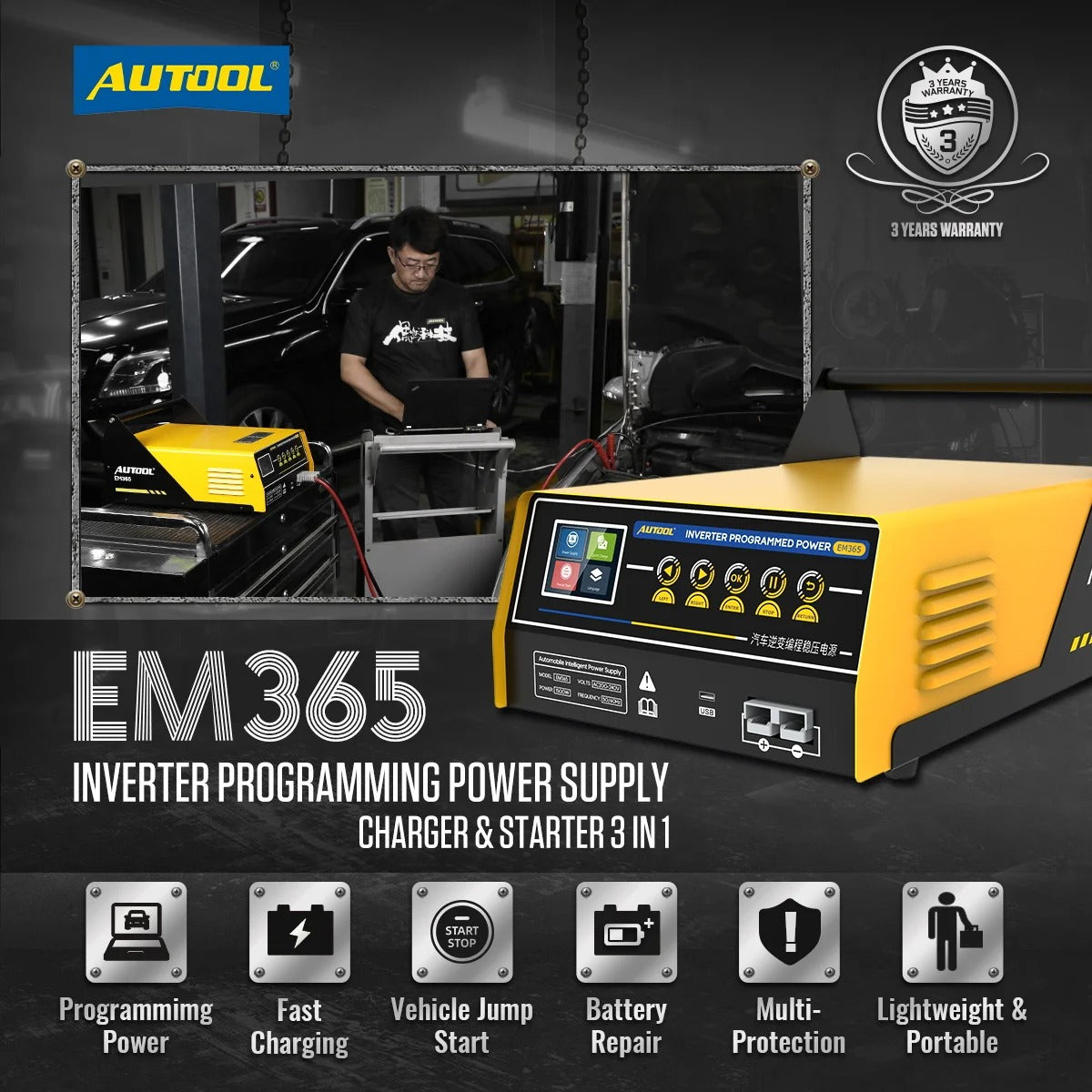 AUTOOL EM365 150A - Booster / Chargeur / Stabilisateur de batterie
