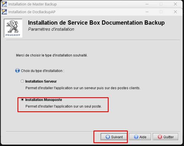 installation monoposte docbackup peugeot service box