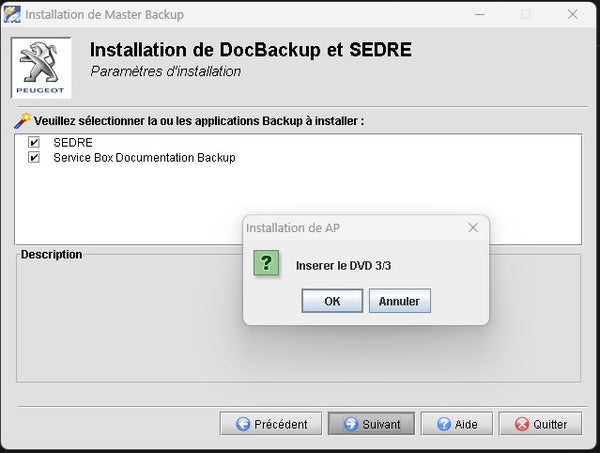 insérer dvd 3 installation docbackup peugeot service box