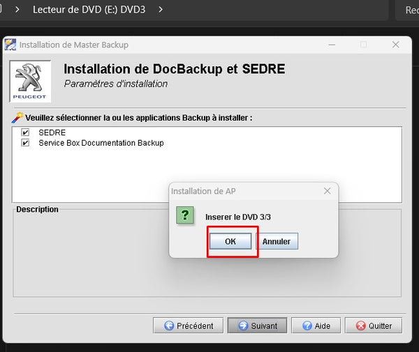 insert the dvd 3 installation docbackup peugeot service box