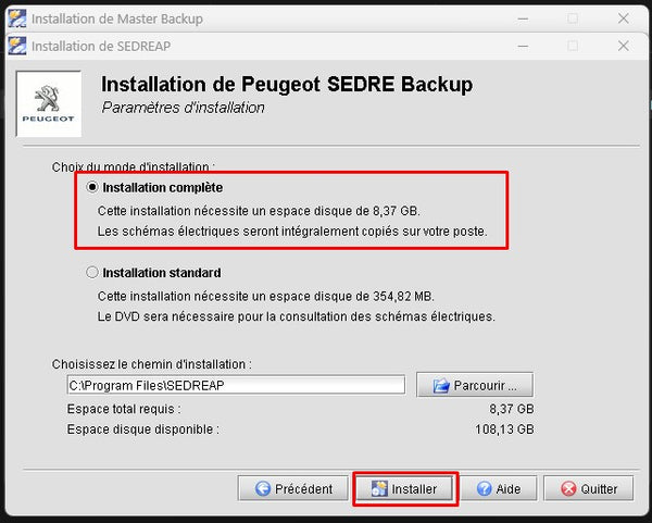 complete installation sedre peugeot