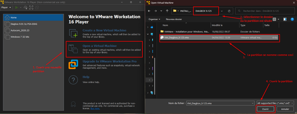 ouvrir partition diagbox vmware