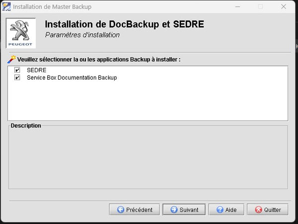 installation DocBackup peugeot service box sedre