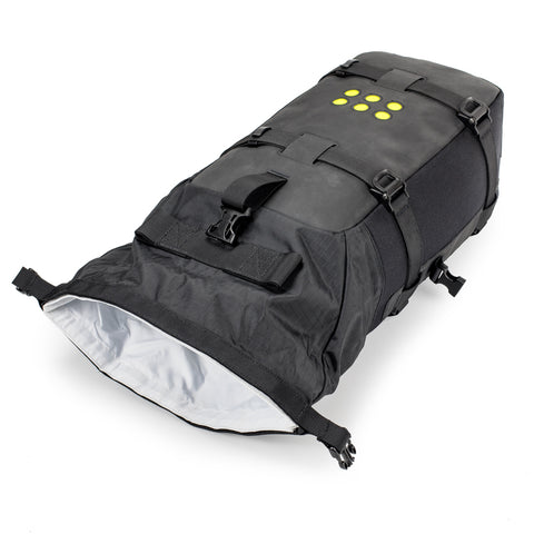 Kriega OS-Adventure Pack open to show waterproof Drypack and roll-top functionality
