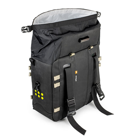Kriega OS-Pannier open to show waterproof Drypack and roll-top functionality