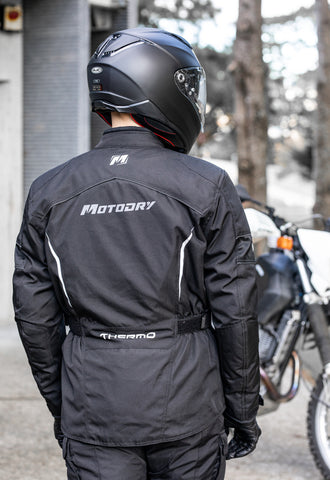 Motorcyclist wearing a touring style motorcycle jacket