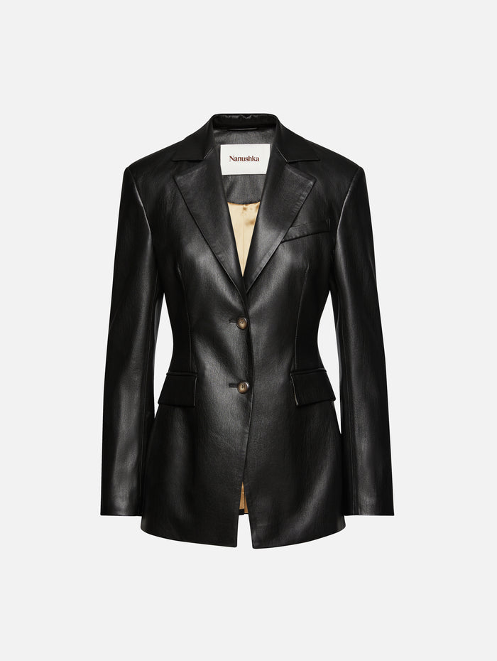 Black GG-embossed leather suit blazer