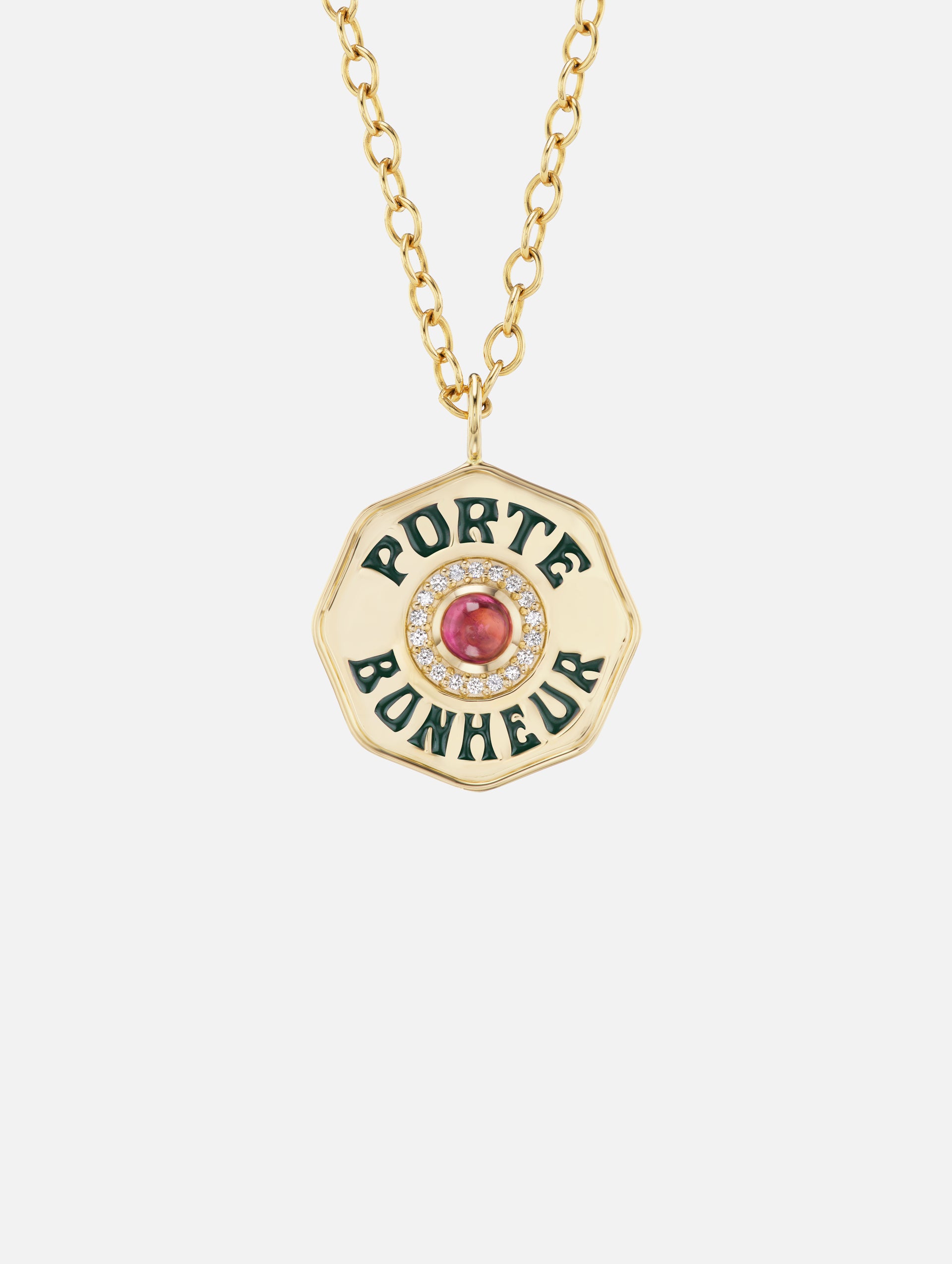 Large Pink Tourmaline Porte Bonheur Necklace