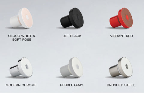 6 differently-colored shower filter heads from Jolie