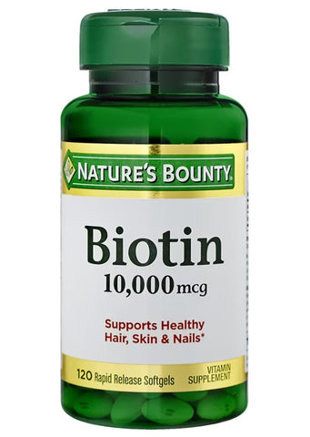 green bottle of Nature's Bountry Biotin