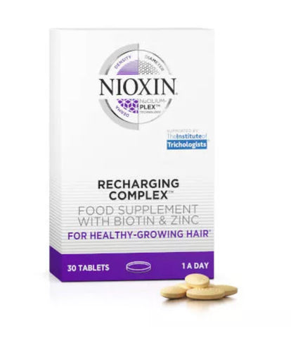 box of "Nioxin Recharging Complex" hair supplements