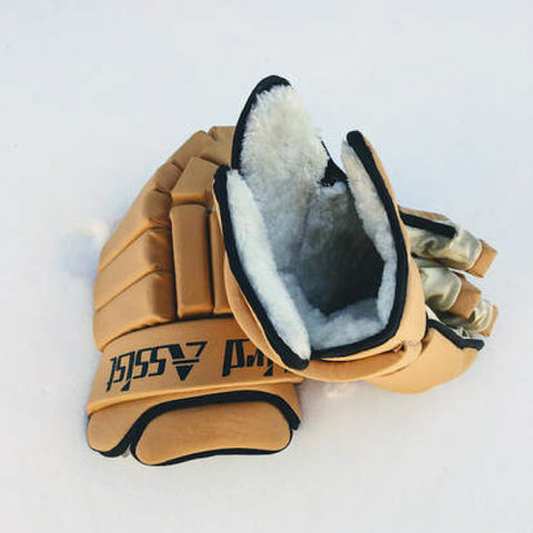 Image of Third Assist's fur-lined hockey gloves.