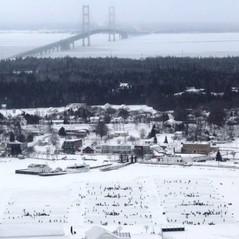 Landscape view of the Labatt Blue Upper Peninsula Pond Hockey Tournament.