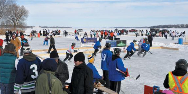 Spectators and participants at the Lake Scugog Hockey Charity Tournament.