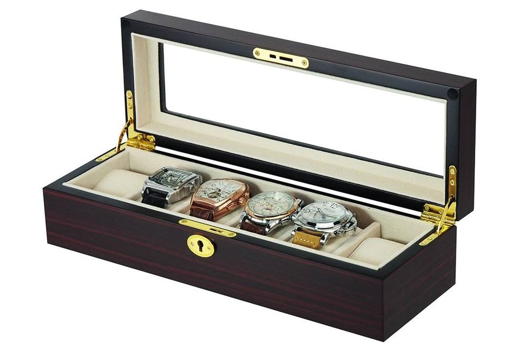 Premium Wooden Watch Box w/ Lockset in Dark Cherry (6 Watch Slots) by Nomad Watch Works