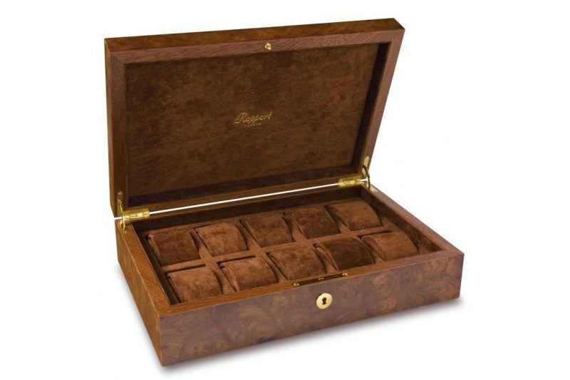 WALNUT WATCH BOX BY RAPPORT LONDON FOR 5 OR 10 WATCHES by Misterchrono Paris