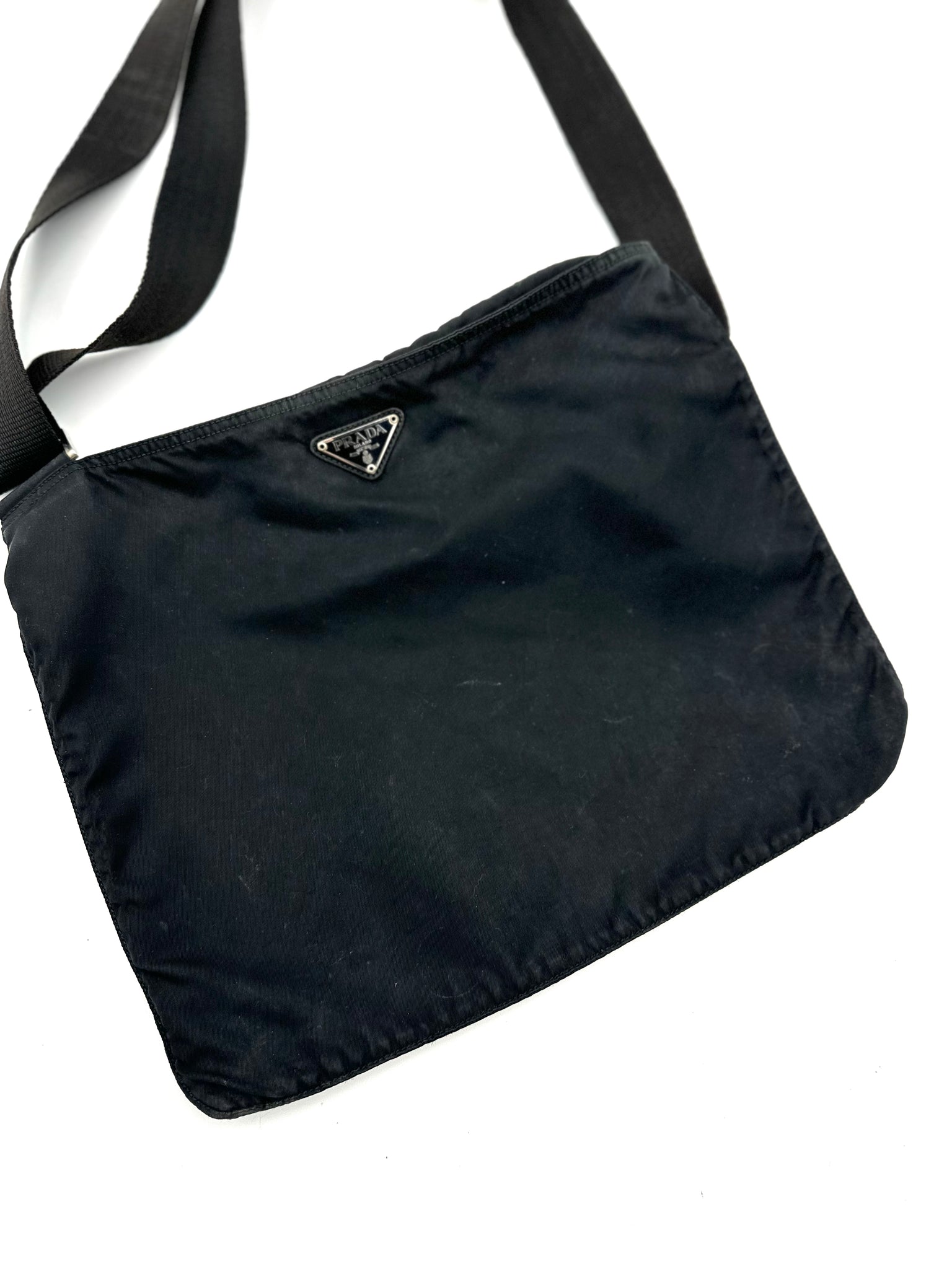 PRADA Nylon Vela Flat Messenger Bag Black – Certified Consignment