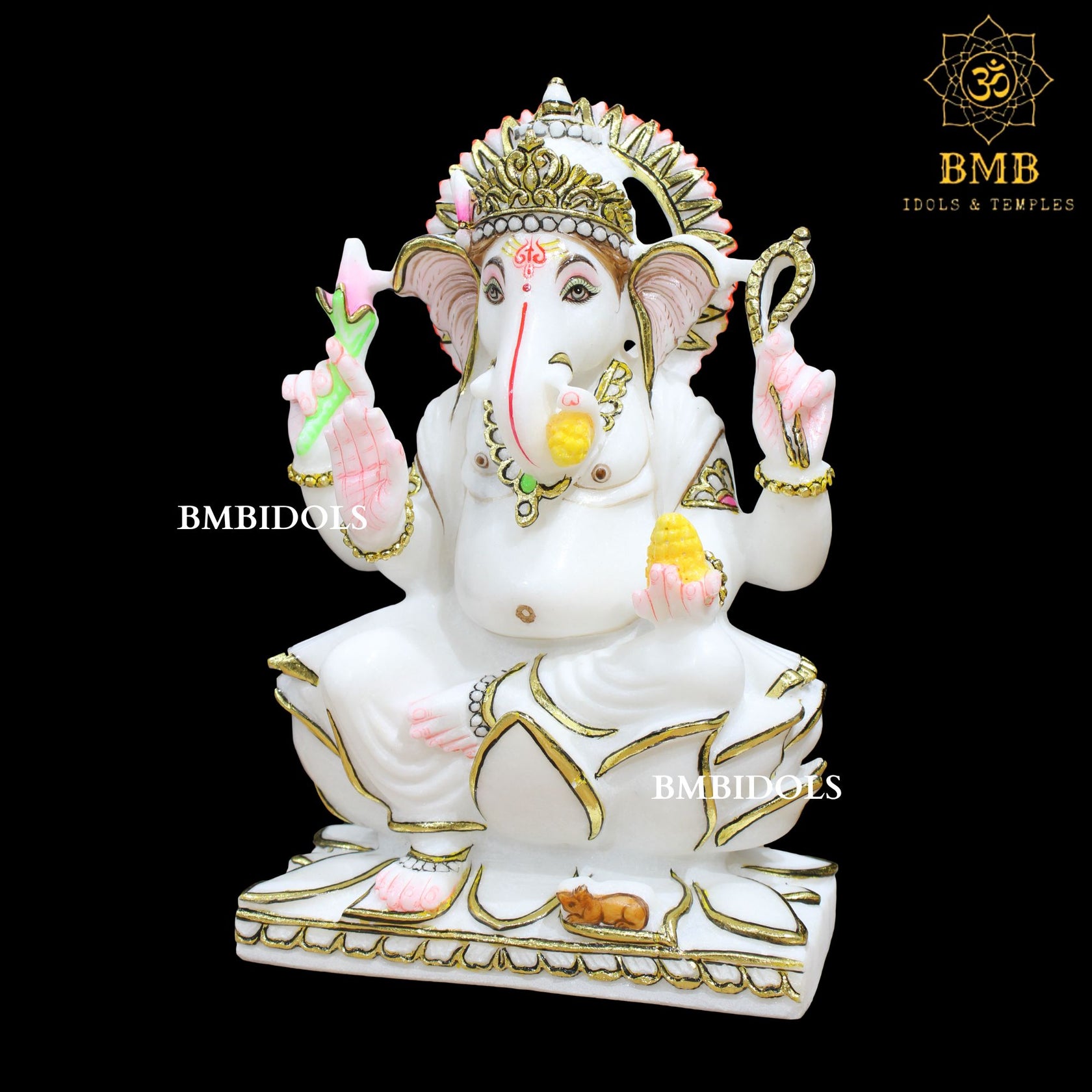 Marble Ganesh Lakshmi Statue sitting on Lotus Makrana Marble – BMBIDOLS