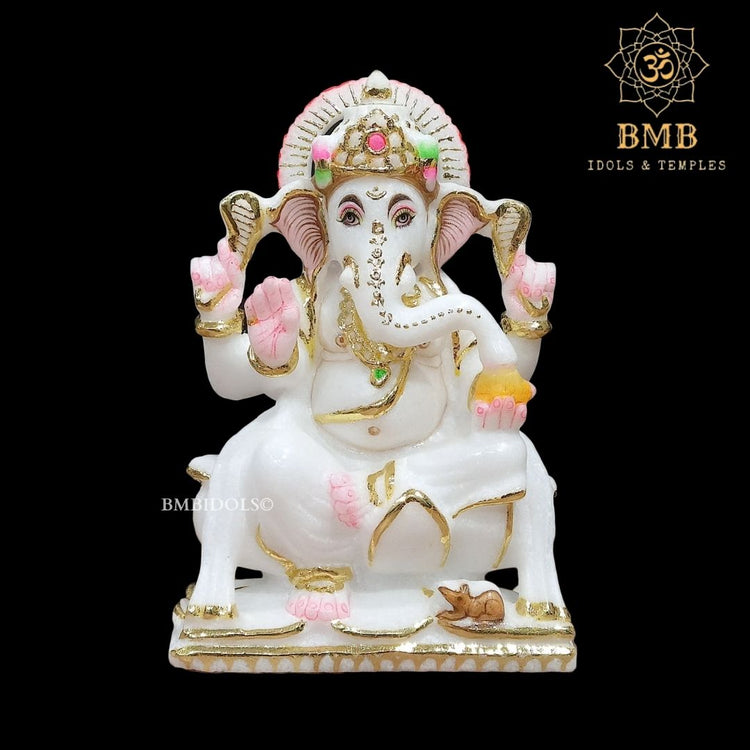 Marble Ganesh Lakshmi Saraswati Murti all sitting on lotus in 6inch fo ...