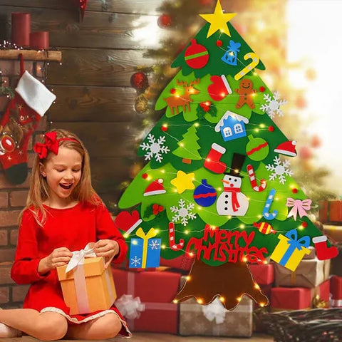 Girl opening a Christmas present.