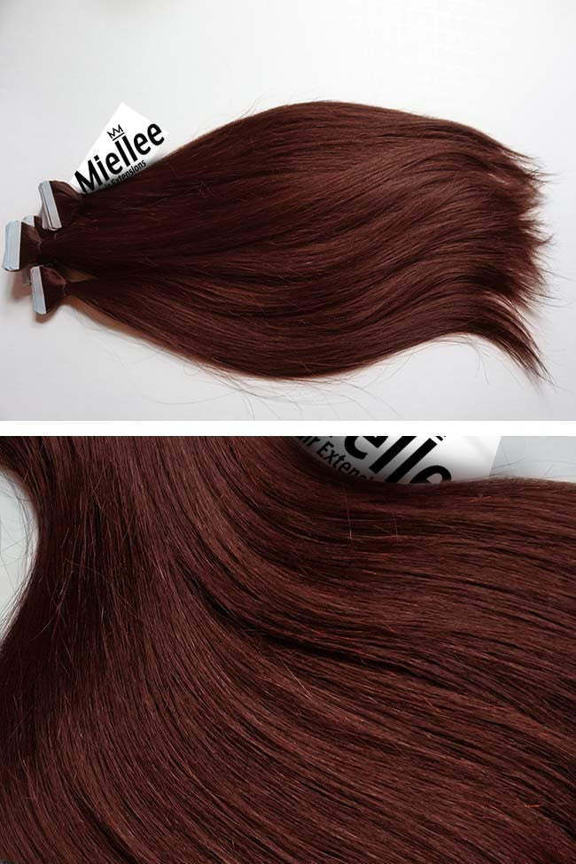 Dark Cinnamon Red Tape In Extensions Silky Straight Remy Human
