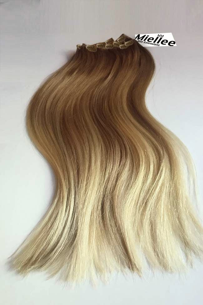 Medium Golden Blonde Balayage Full Head Clip Ins Silky Straight Remy Human Hair