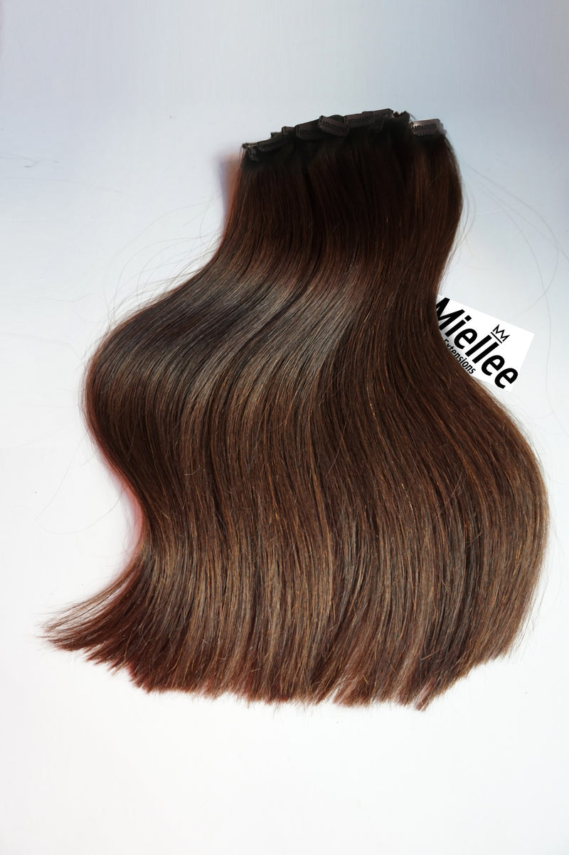 Dark Golden Brown Balayage 8 Piece Clip Ins - Straight Human Hair – Miellee  Hair Company