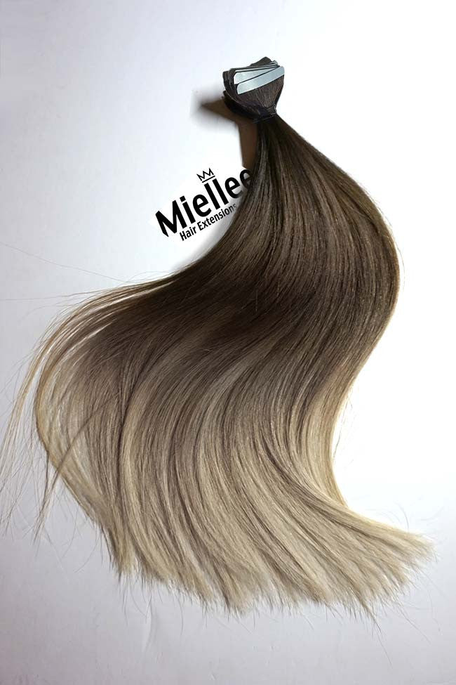 Light Ash Brown Balayage Tape Ins Silky Straight Remy Human Hair