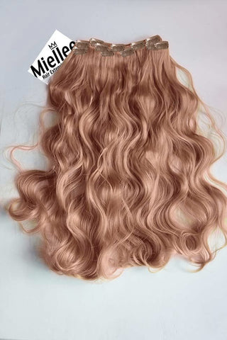 Rose Gold Full Head Clip In Extensions Wavy Remy Human Hair