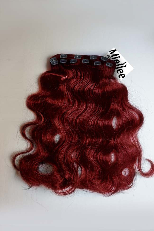 Dark Vibrant Ruby Red Clip In Extensions | Beach Wave Remy ...