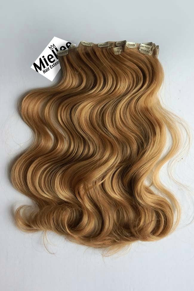 Honey Blonde 8 Piece Clip In Extensions - Wavy Human Hair – Miellee Hair