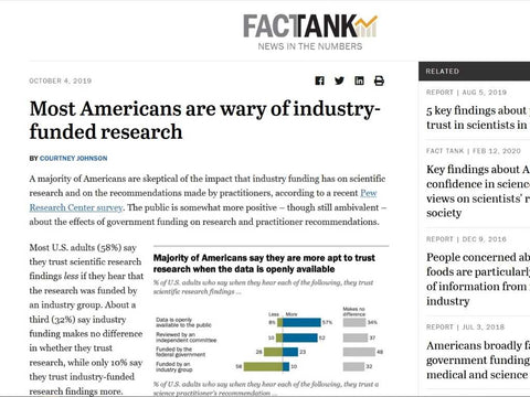 news article talking about how people mistrust industry funded studies